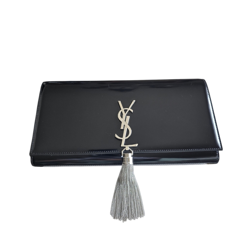 YSL Kate Tassel Black Patent Leather Clutch